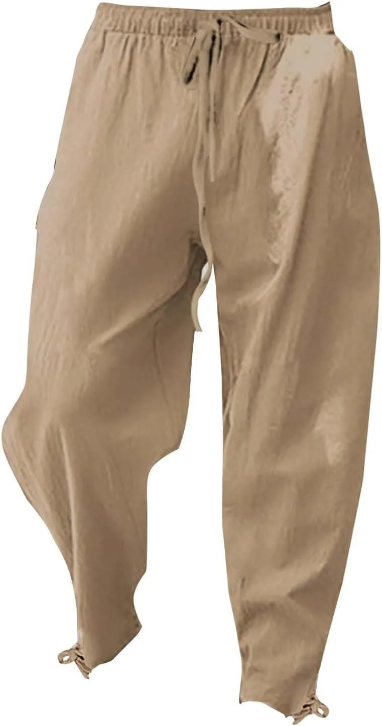 Running Pants for Men Cotton Linen Big and Tall Workout Pleated Relaxed Fit Loose Trousers Outdoor Hiking Gym Pants