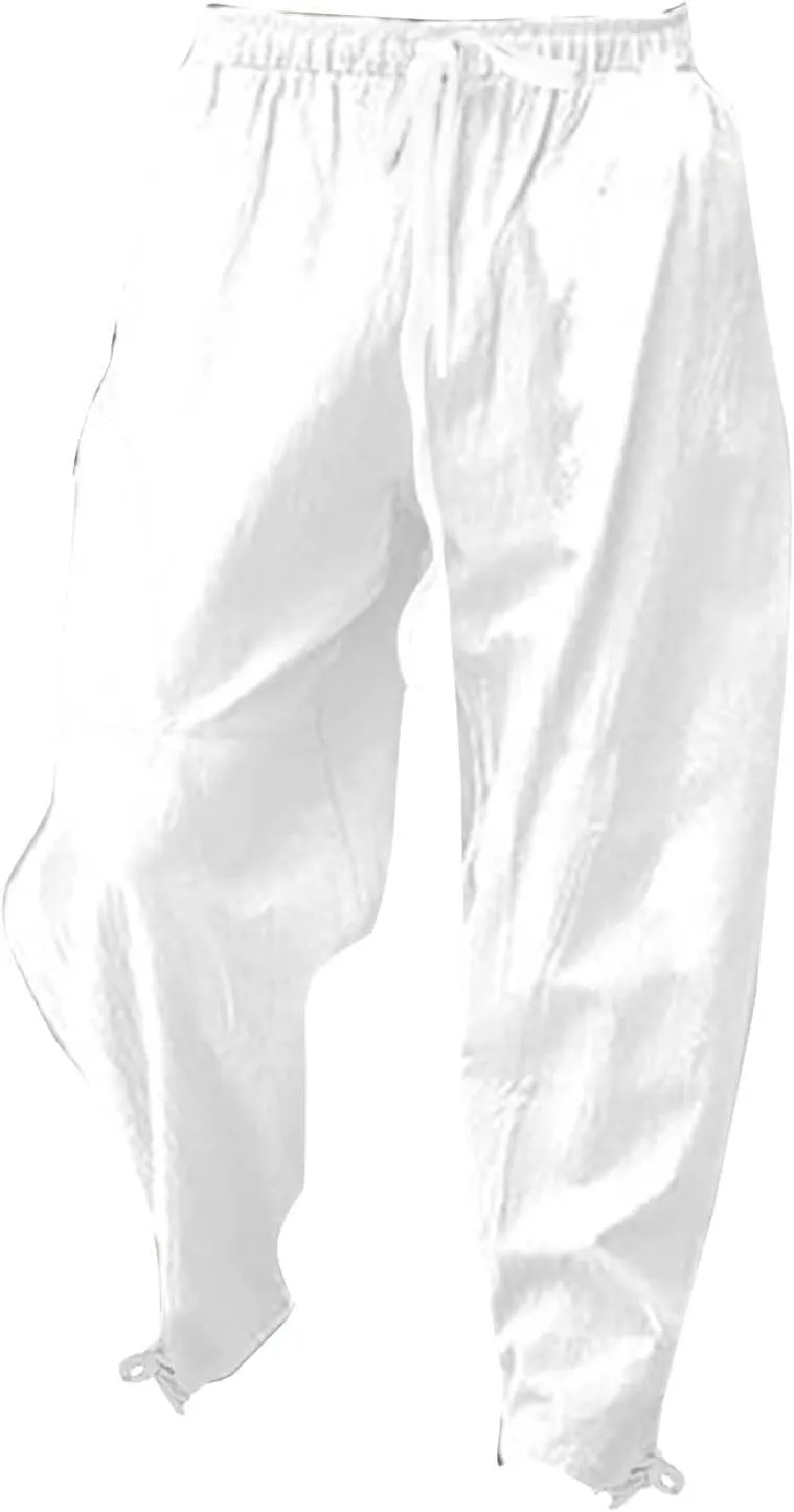 Running Pants for Men Cotton Linen Big and Tall Workout Pleated Relaxed Fit Loose Trousers Outdoor Hiking Gym Pants