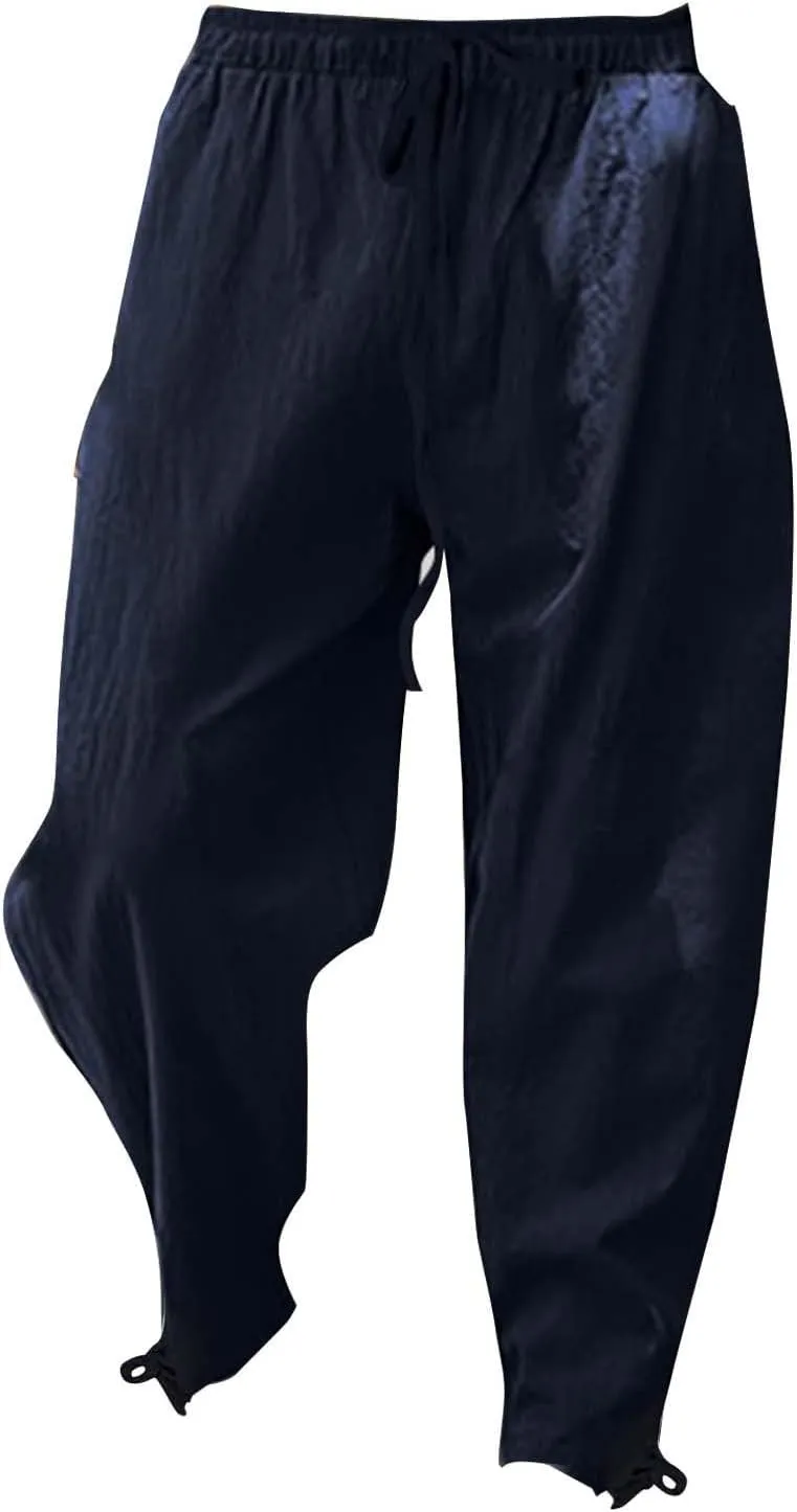 Running Pants for Men Cotton Linen Big and Tall Workout Pleated Relaxed Fit Loose Trousers Outdoor Hiking Gym Pants