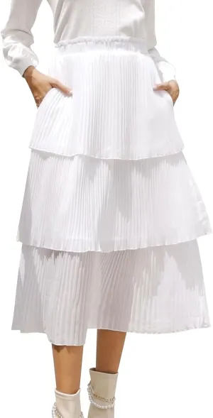 SENFURE Women's Elastic Waist - Chiffon Pleated A-Line Flowy Maxi Skirt