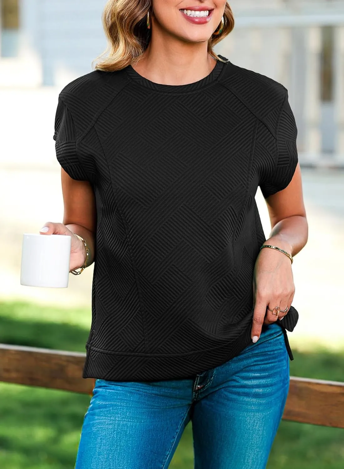 SHEWIN Oversized T Shirts for Women Crewneck Short Sleeve Casual Summer Tops Tees