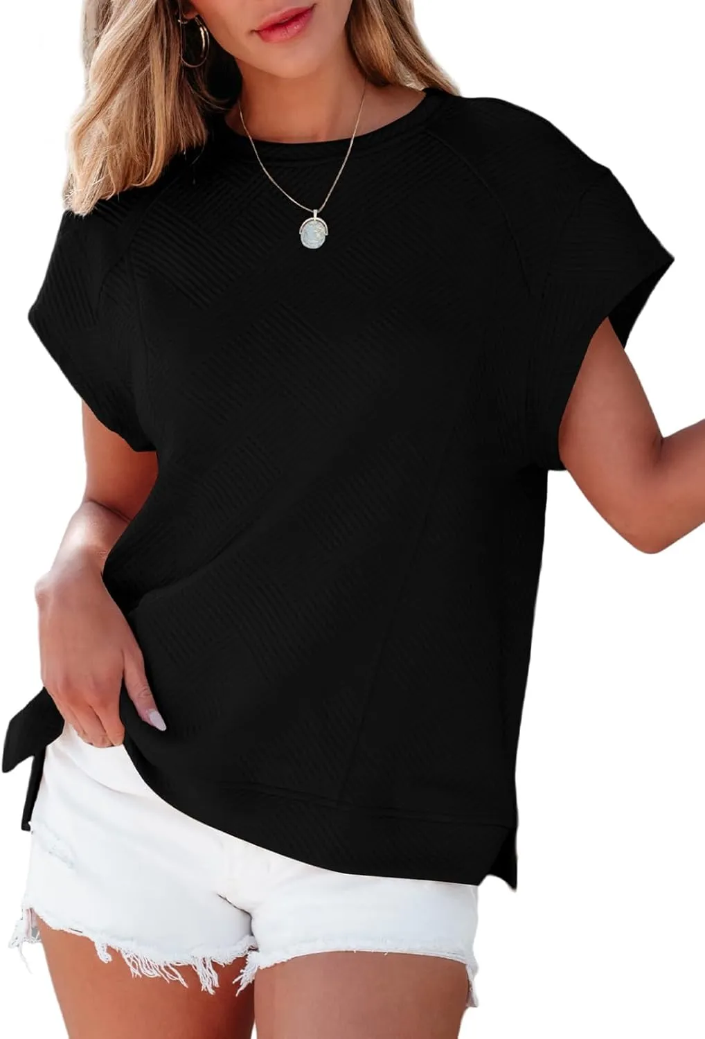 SHEWIN Oversized T Shirts for Women Crewneck Short Sleeve Casual Summer Tops Tees