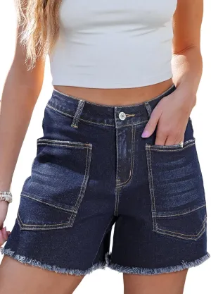 Sidefeel Womens Jean Shorts Casual Summer High Waisted Stretchy Zimbaplatinum Raw Hem Denim Shorts with Pockets