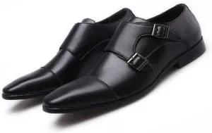 Single Season Dress Oxford Shoes for Men Slip On Double Monk Strap Cap Toe PU Leather Rubber Sole Block Heel Slip Resistant Outdoor Very Popular Among Young People (Color : Black, Size