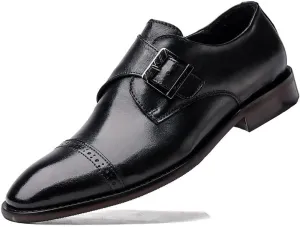 Single Season Dress Shoes for Men Slip On Monk Strap Cap Burnished Toe Leather Resistant Non Slip Anti-Slip Low Top Block Heel Casual Very Popular Among Young People (Color : Black, Siz
