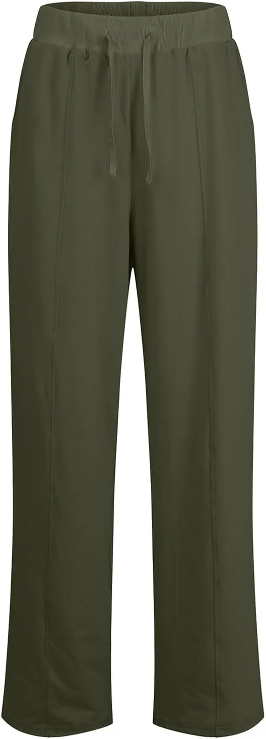 Straight Wide Leg Sweatpants for Women Baggy Drawstring Low Rise Flare Sweatpants Oversized Lounge Pants with Pocket