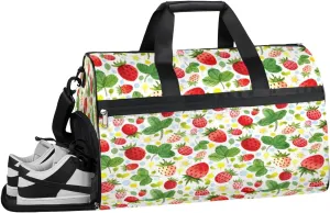 Strawberry Sports Gym Bag with Wet Pocket & Shoes Compartment Waterproof Workout Duffel Bag for Women and Men Weekender Overnight Duffle Bag Travel Carry-on Tote
