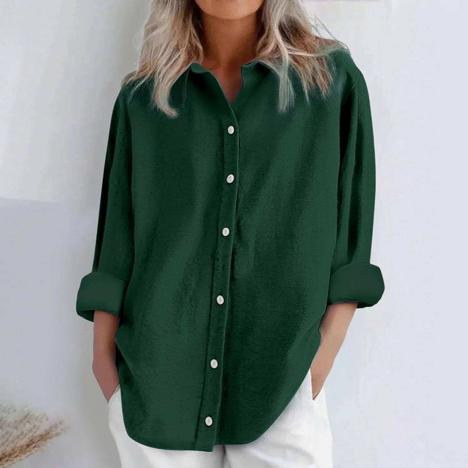 Summer Linen Shirt Women's - Classic Button Closure Short Sleeve, Versatile Office to Weekend Style