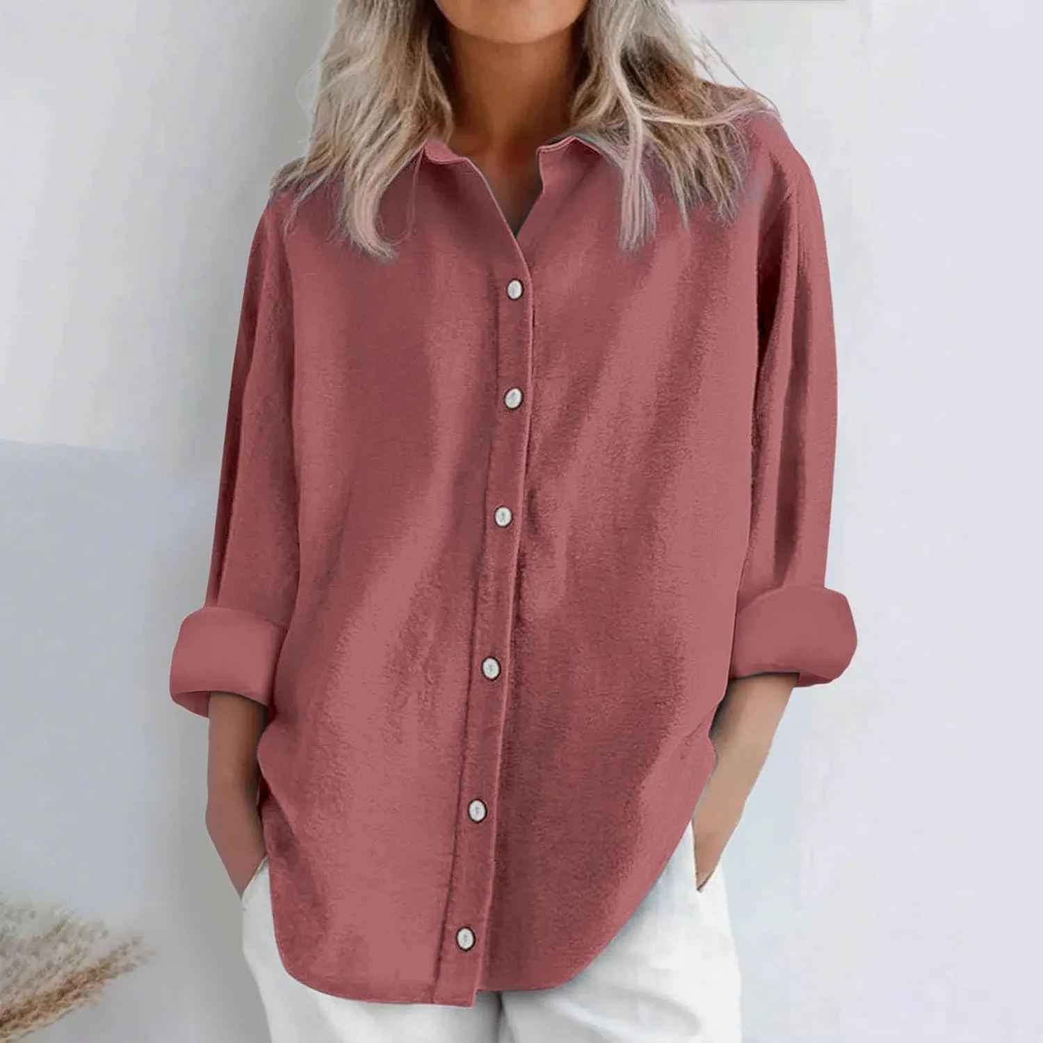Summer Linen Shirt Women's - Classic Button Closure Short Sleeve, Versatile Office to Weekend Style
