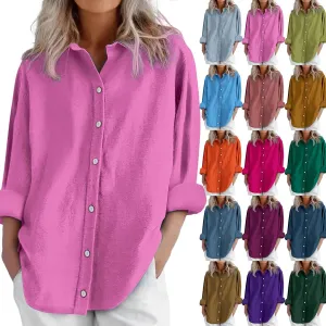 Summer Linen Shirt Women's - Classic Button Closure Short Sleeve, Versatile Office to Weekend Style