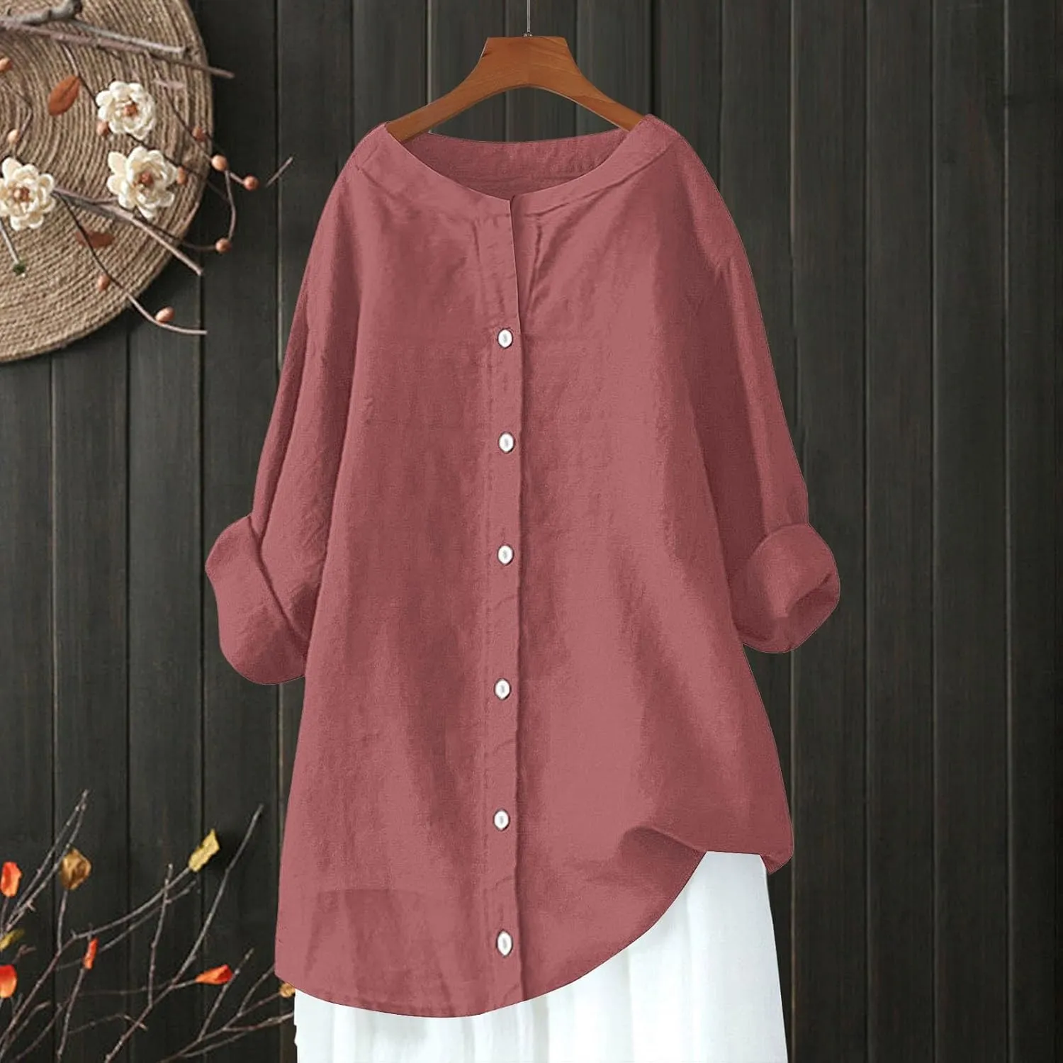 Summer Linen Shirt Women's - Classic Button Closure Short Sleeve, Versatile Office to Weekend Style