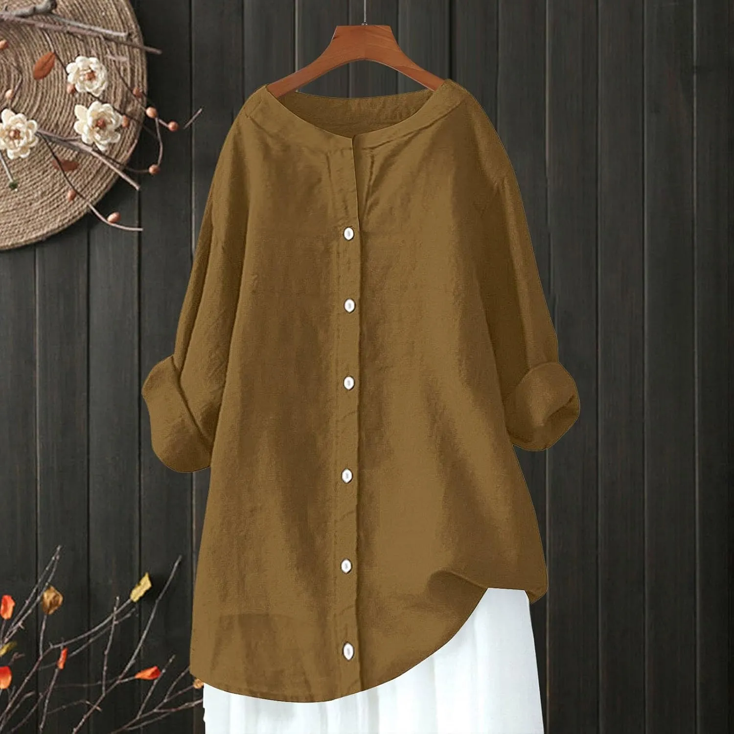 Summer Linen Shirt Women's - Classic Button Closure Short Sleeve, Versatile Office to Weekend Style