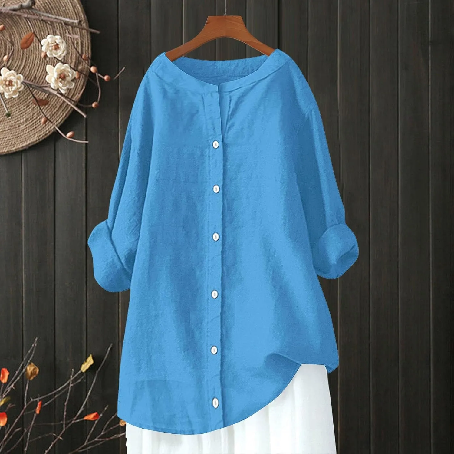 Summer Linen Shirt Women's - Classic Button Closure Short Sleeve, Versatile Office to Weekend Style