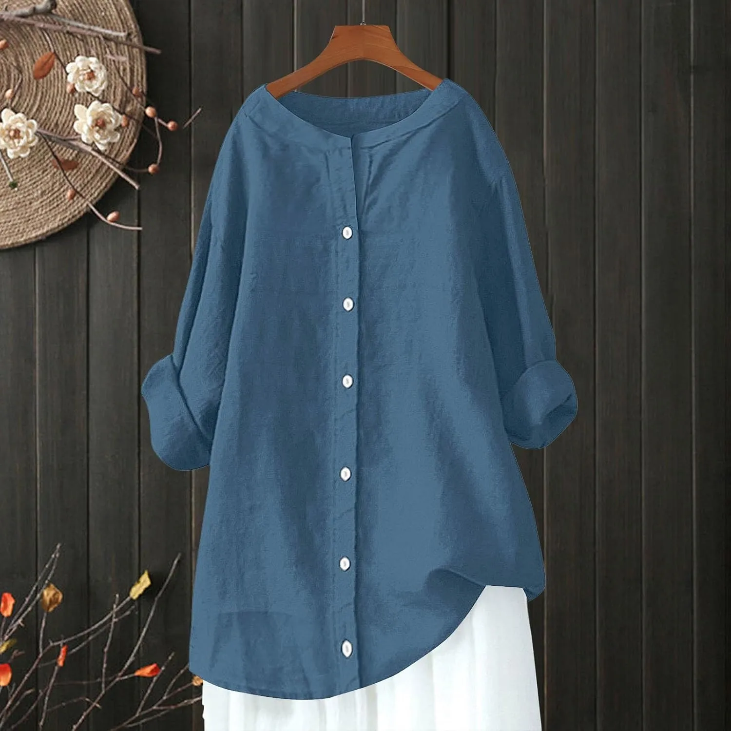 Summer Linen Shirt Women's - Classic Button Closure Short Sleeve, Versatile Office to Weekend Style