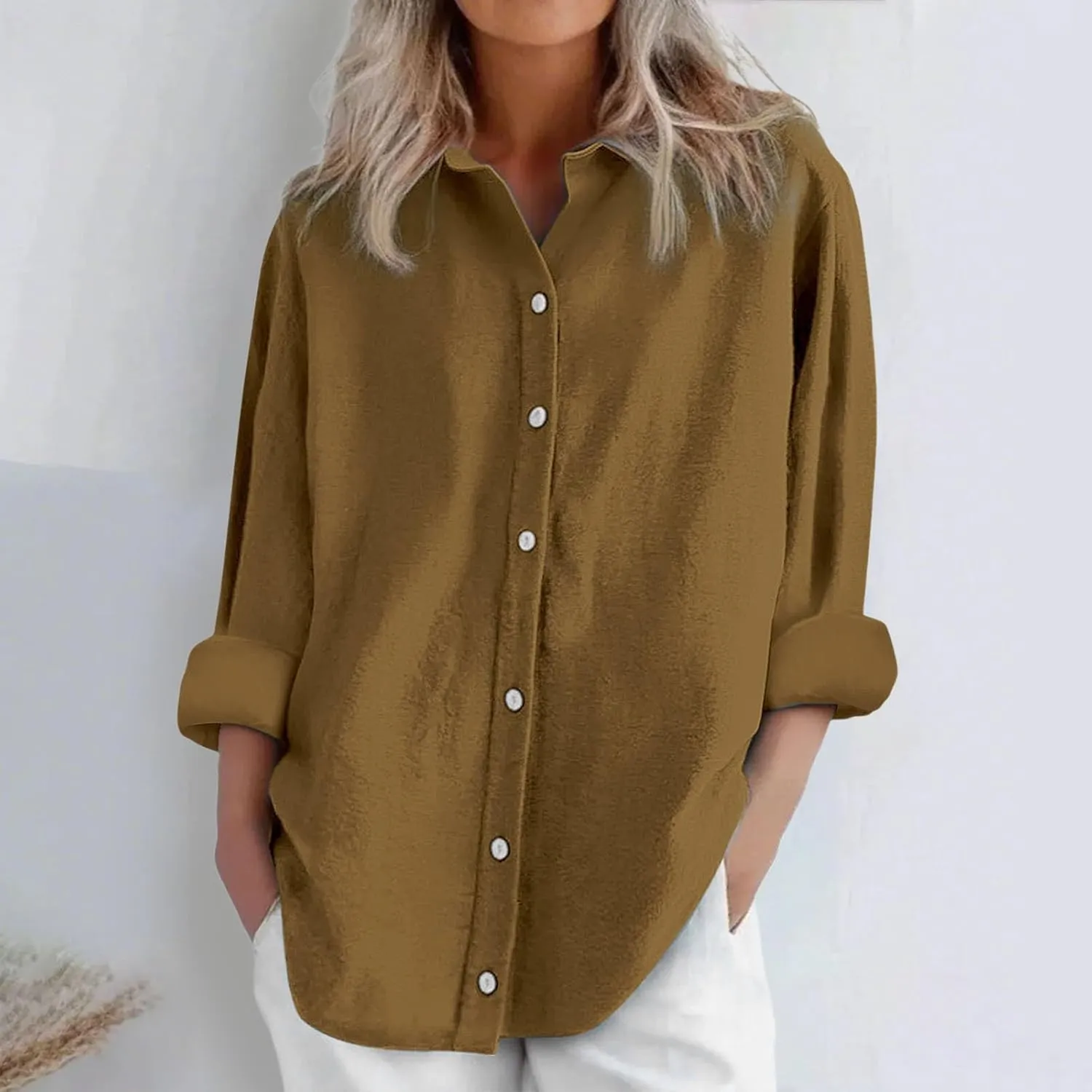 Summer Linen Shirt Women's - Classic Button Closure Short Sleeve, Versatile Office to Weekend Style