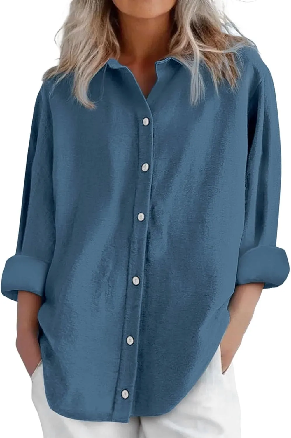 Summer Linen Shirt Women's - Classic Button Closure Short Sleeve, Versatile Office to Weekend Style