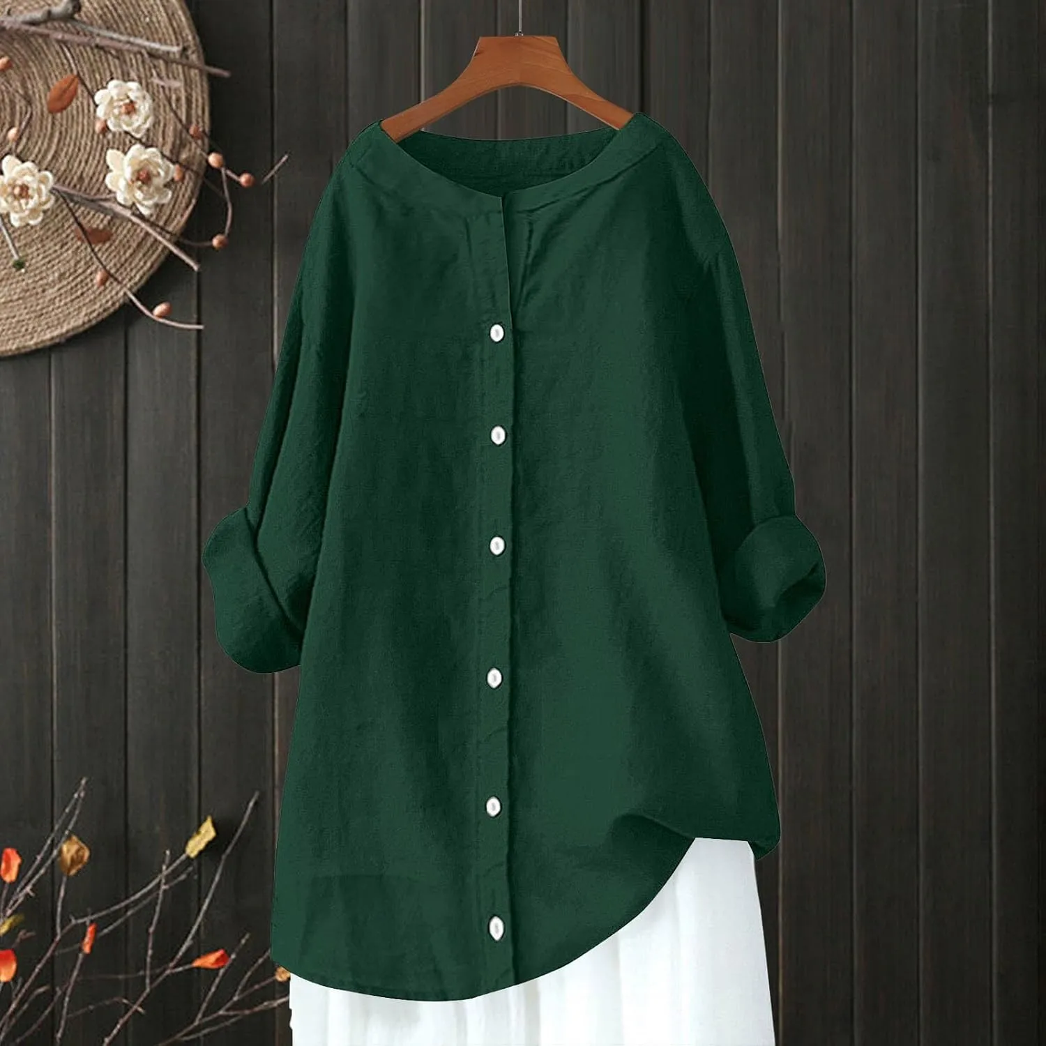 Summer Linen Shirt Women's - Classic Button Closure Short Sleeve, Versatile Office to Weekend Style