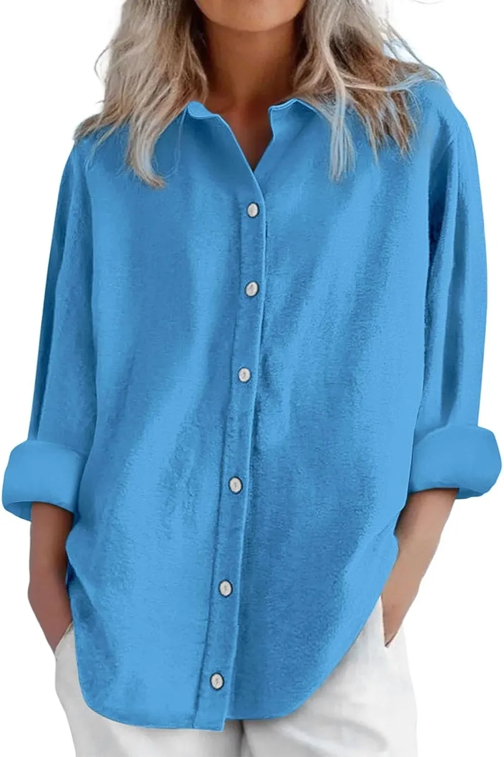 Summer Linen Shirt Women's - Classic Button Closure Short Sleeve, Versatile Office to Weekend Style
