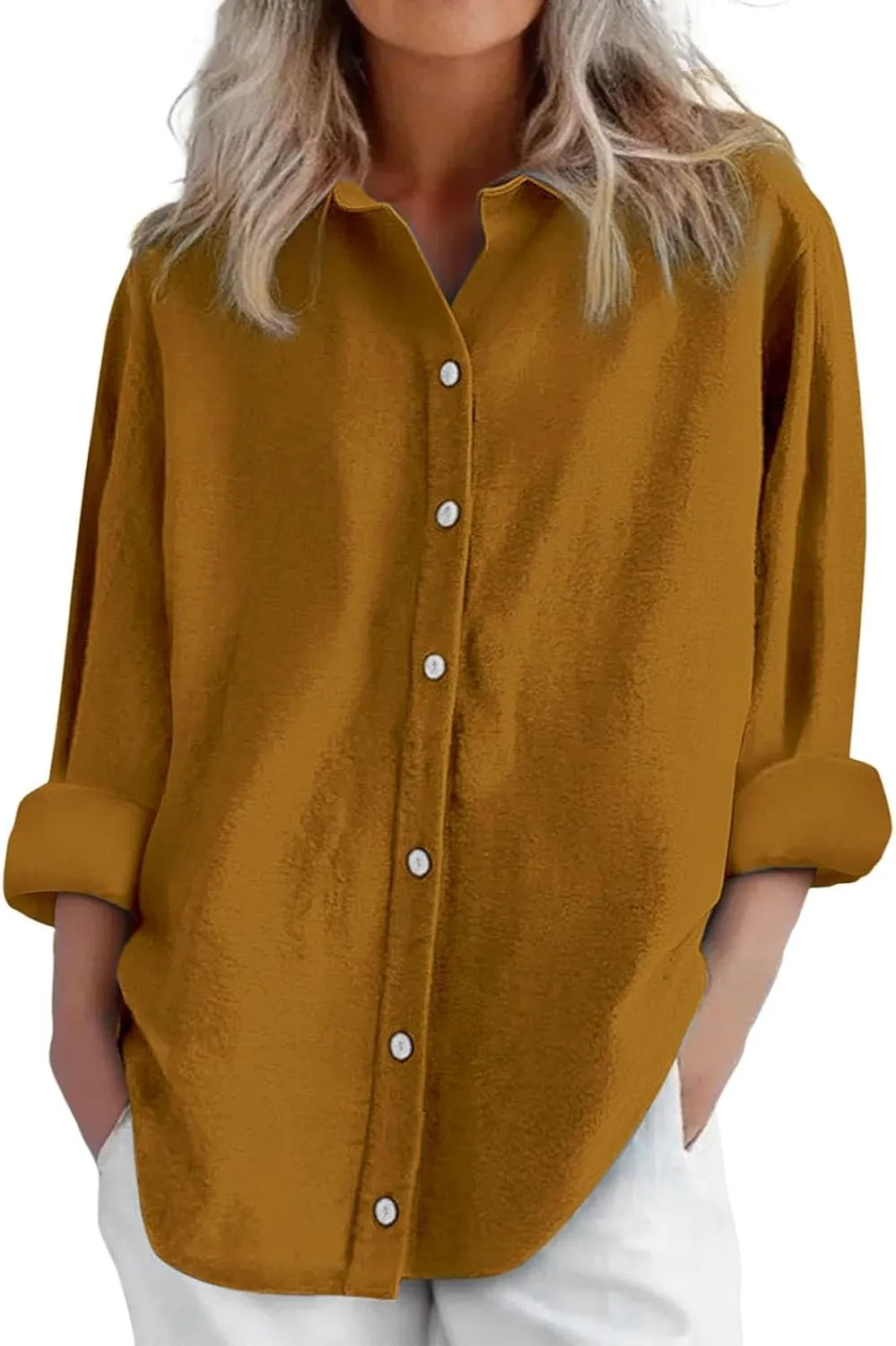 Summer Linen Shirt Women's - Classic Button Closure Short Sleeve, Versatile Office to Weekend Style