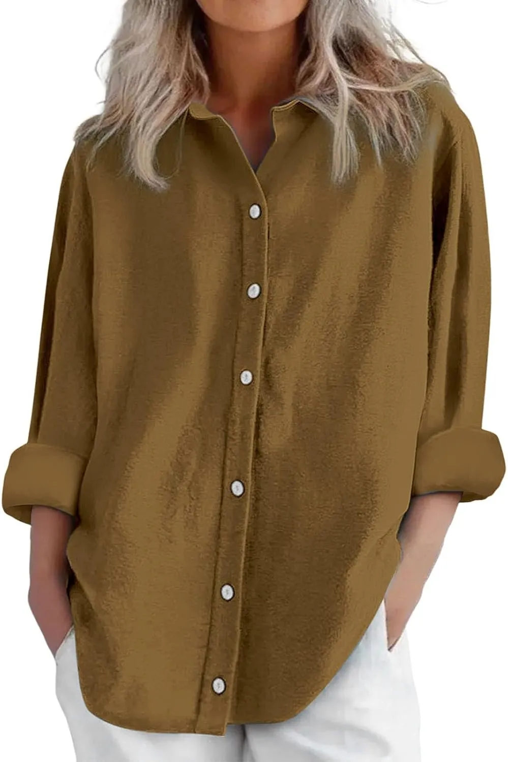 Summer Linen Shirt Women's - Classic Button Closure Short Sleeve, Versatile Office to Weekend Style