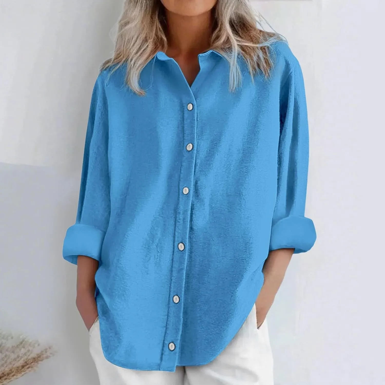 Summer Linen Shirt Women's - Classic Button Closure Short Sleeve, Versatile Office to Weekend Style