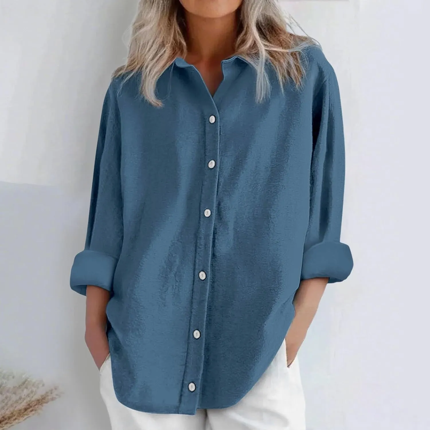 Summer Linen Shirt Women's - Classic Button Closure Short Sleeve, Versatile Office to Weekend Style