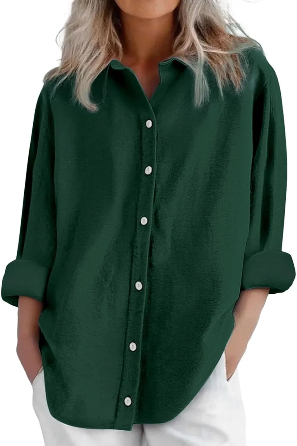 Summer Linen Shirt Women's - Classic Button Closure Short Sleeve, Versatile Office to Weekend Style