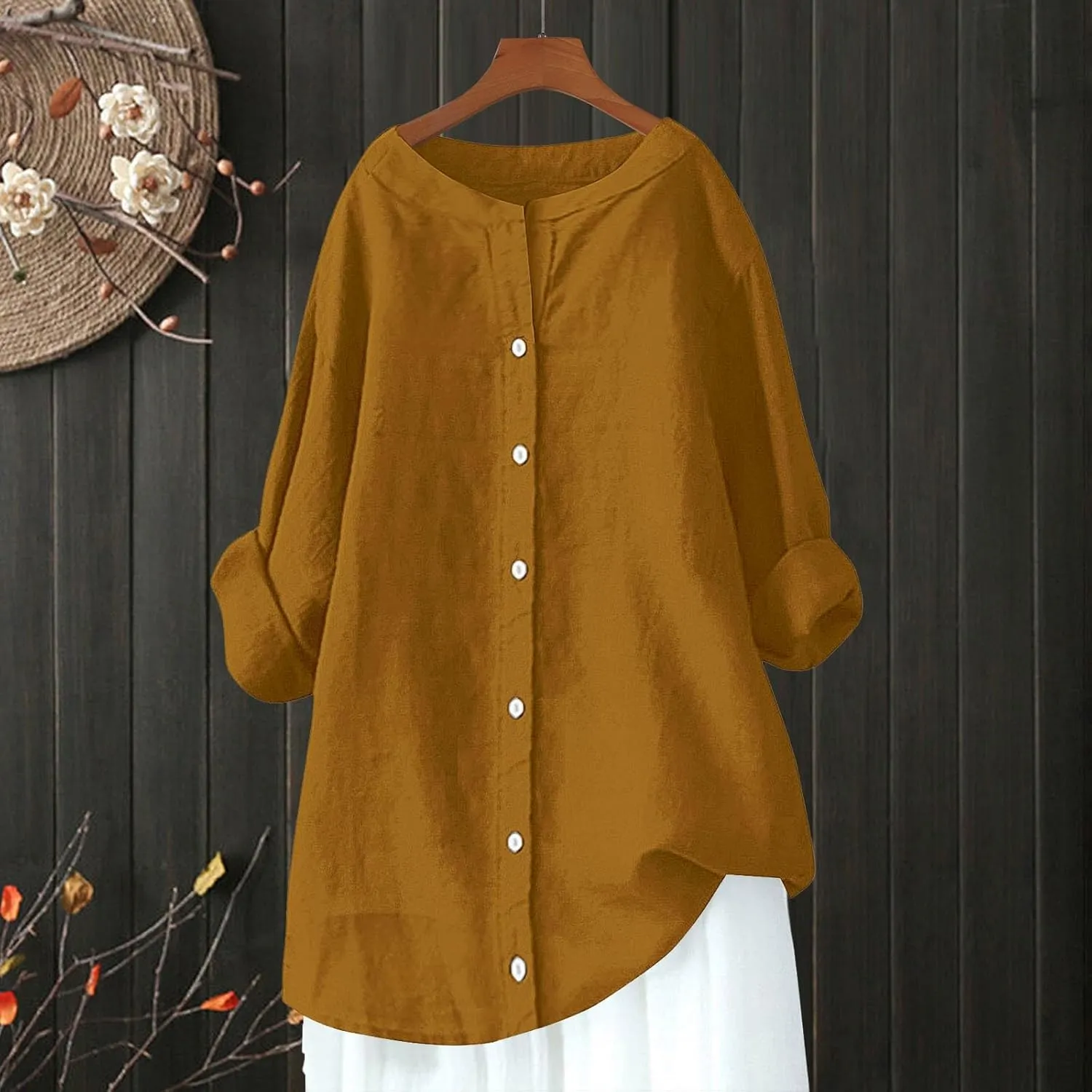 Summer Linen Shirt Women's - Classic Button Closure Short Sleeve, Versatile Office to Weekend Style