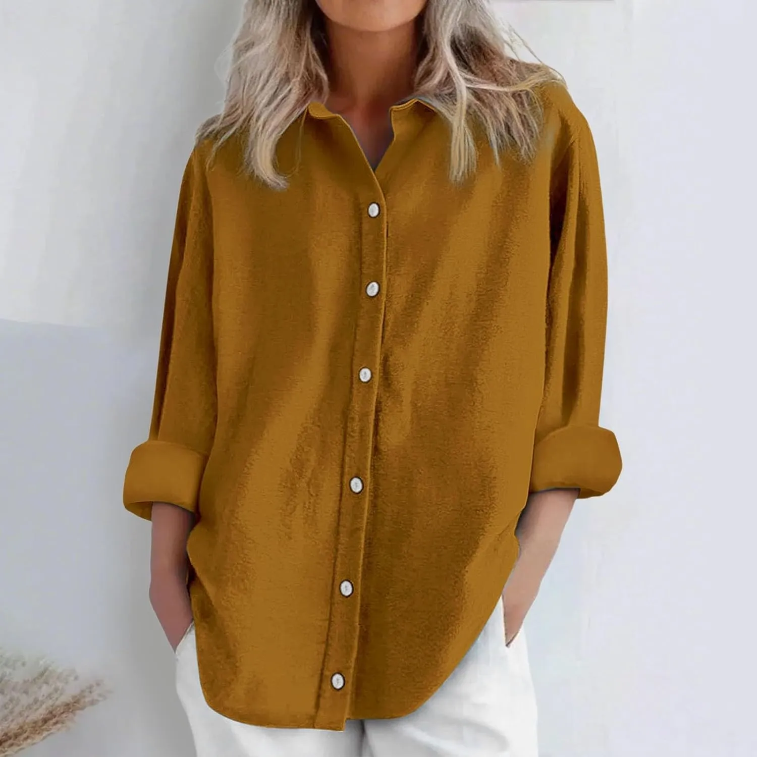 Summer Linen Shirt Women's - Classic Button Closure Short Sleeve, Versatile Office to Weekend Style
