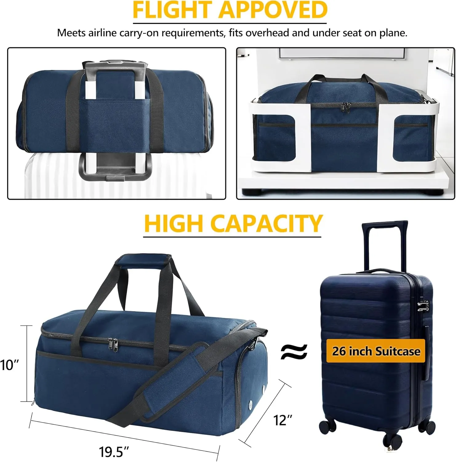 SUOCO Convertible Vacuum Garment Duffle Bags for Travel, Carry On 2 in 1 Hanging Duffel Suitcase Bag with Vacuum Compression Bag for Suit Dresse Uniform Men Women, Navy Blue
