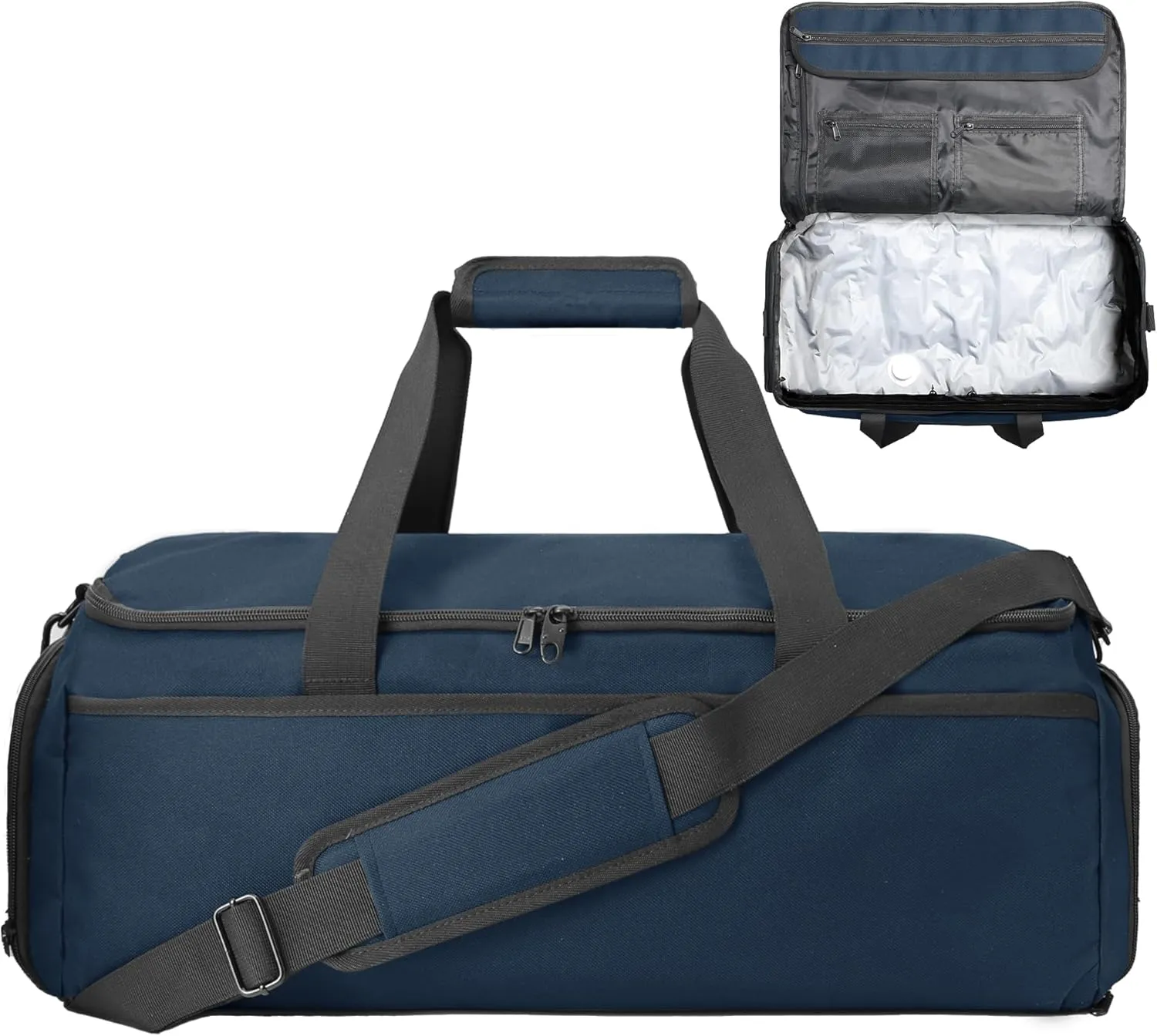 SUOCO Convertible Vacuum Garment Duffle Bags for Travel, Carry On 2 in 1 Hanging Duffel Suitcase Bag with Vacuum Compression Bag for Suit Dresse Uniform Men Women, Navy Blue