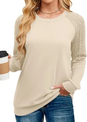 Sweatshirts for Women Crewneck Cable Knit Long Sleeve Sweaters Lightweight Loose Tops 2025