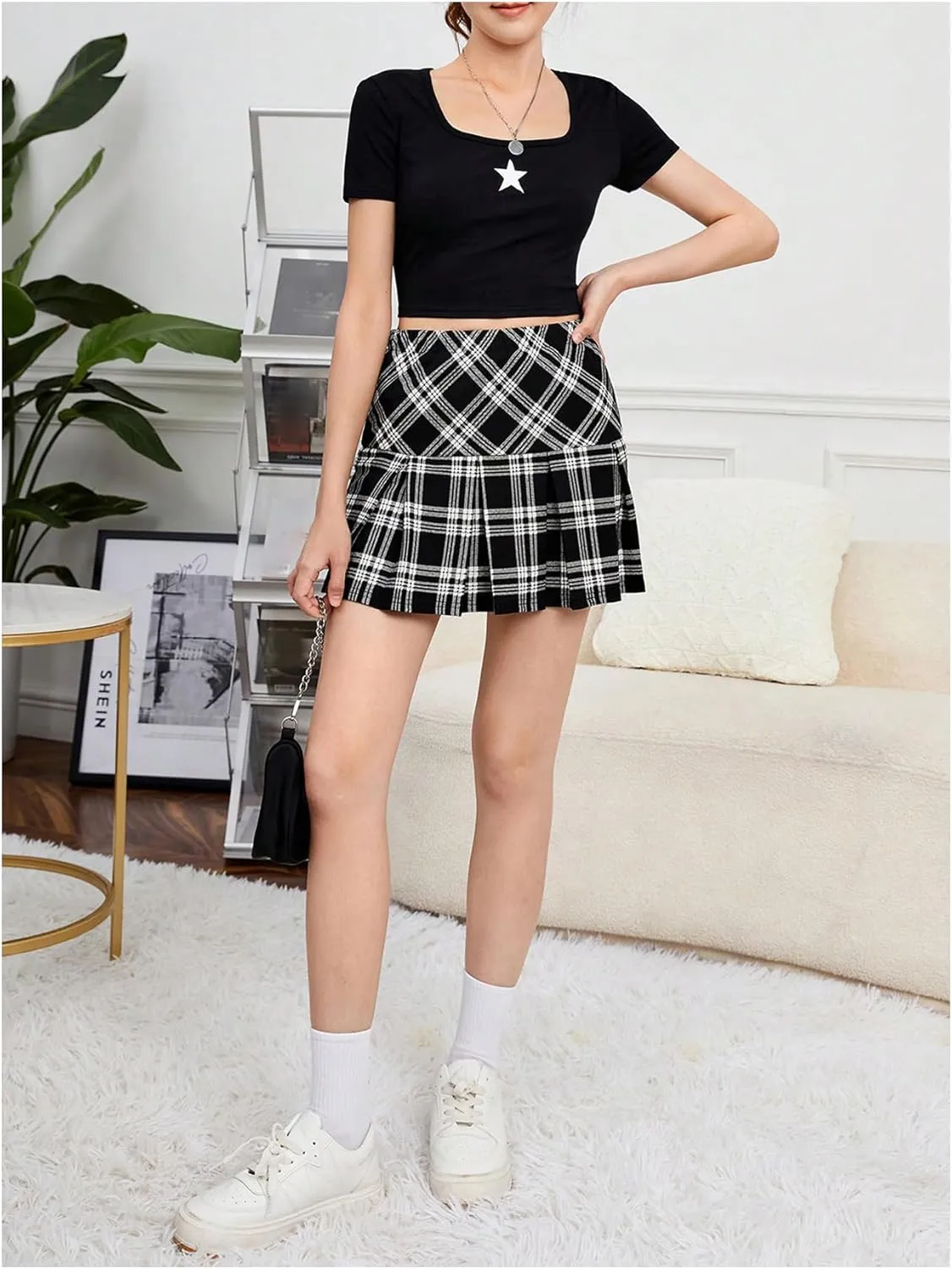 SweatyRocks Girl's Plaid Pleated Mini Skirt High Waisted A Line Uniform Skirts
