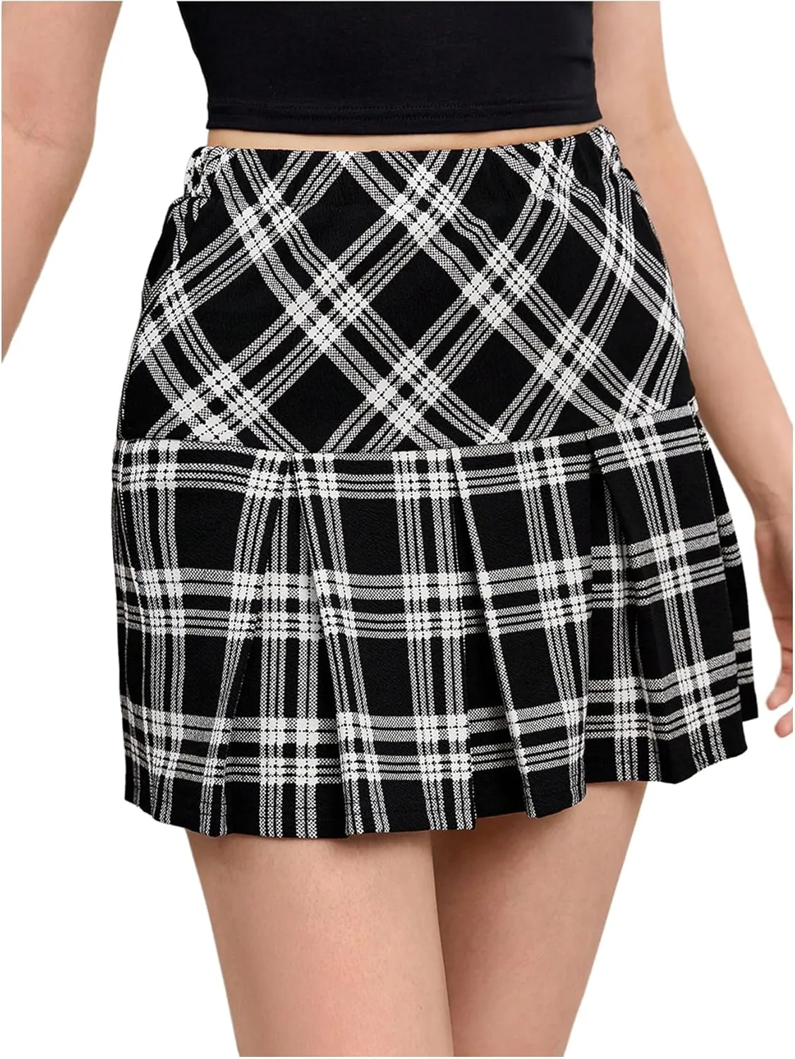 SweatyRocks Girl's Plaid Pleated Mini Skirt High Waisted A Line Uniform Skirts