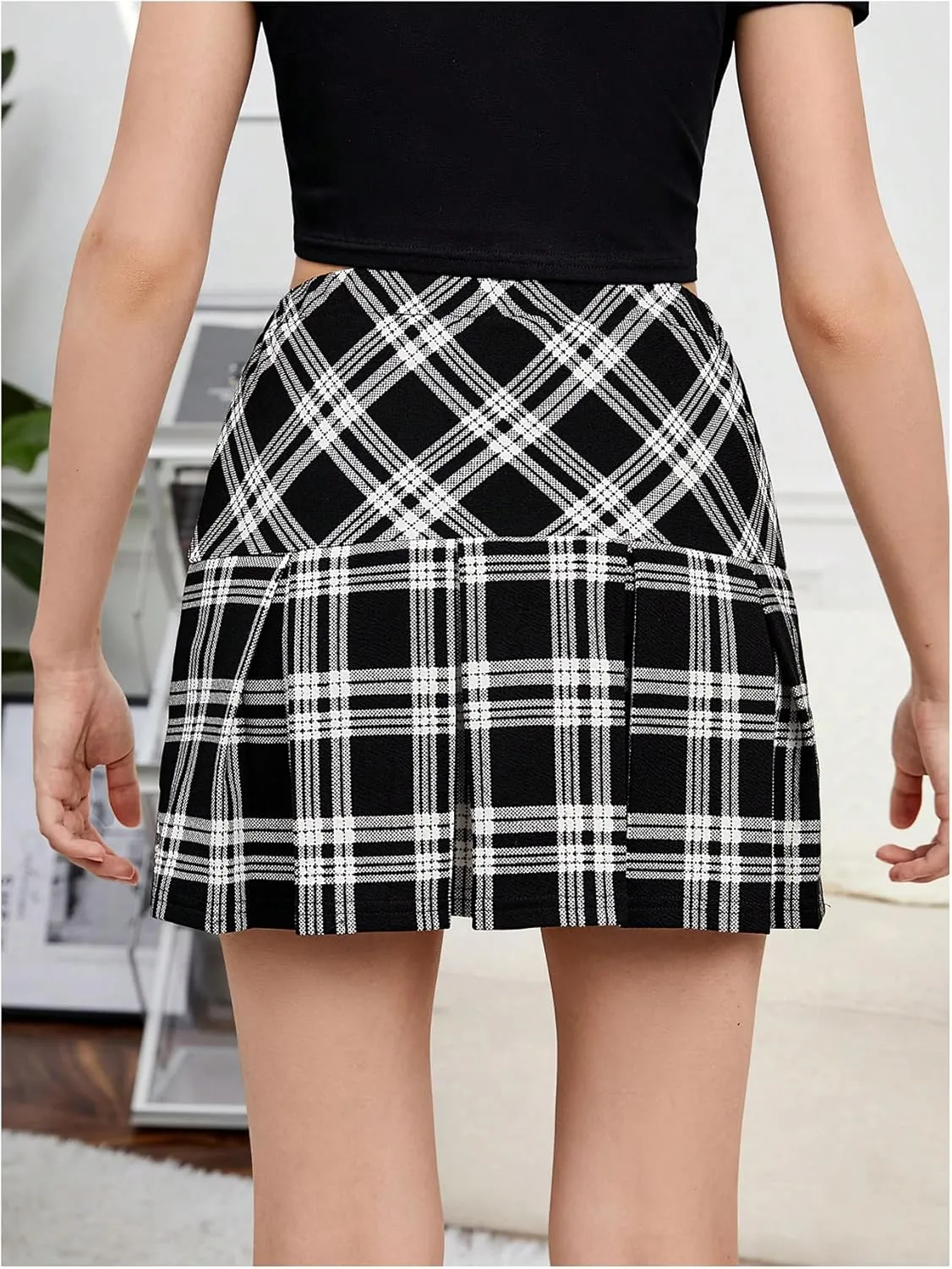 SweatyRocks Girl's Plaid Pleated Mini Skirt High Waisted A Line Uniform Skirts