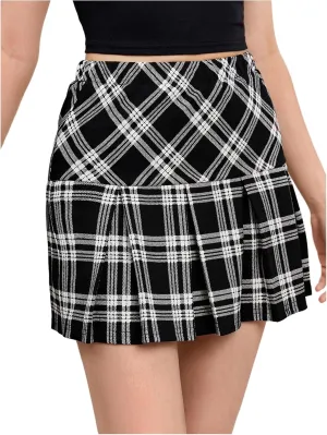 SweatyRocks Girl's Plaid Pleated Mini Skirt High Waisted A Line Uniform Skirts