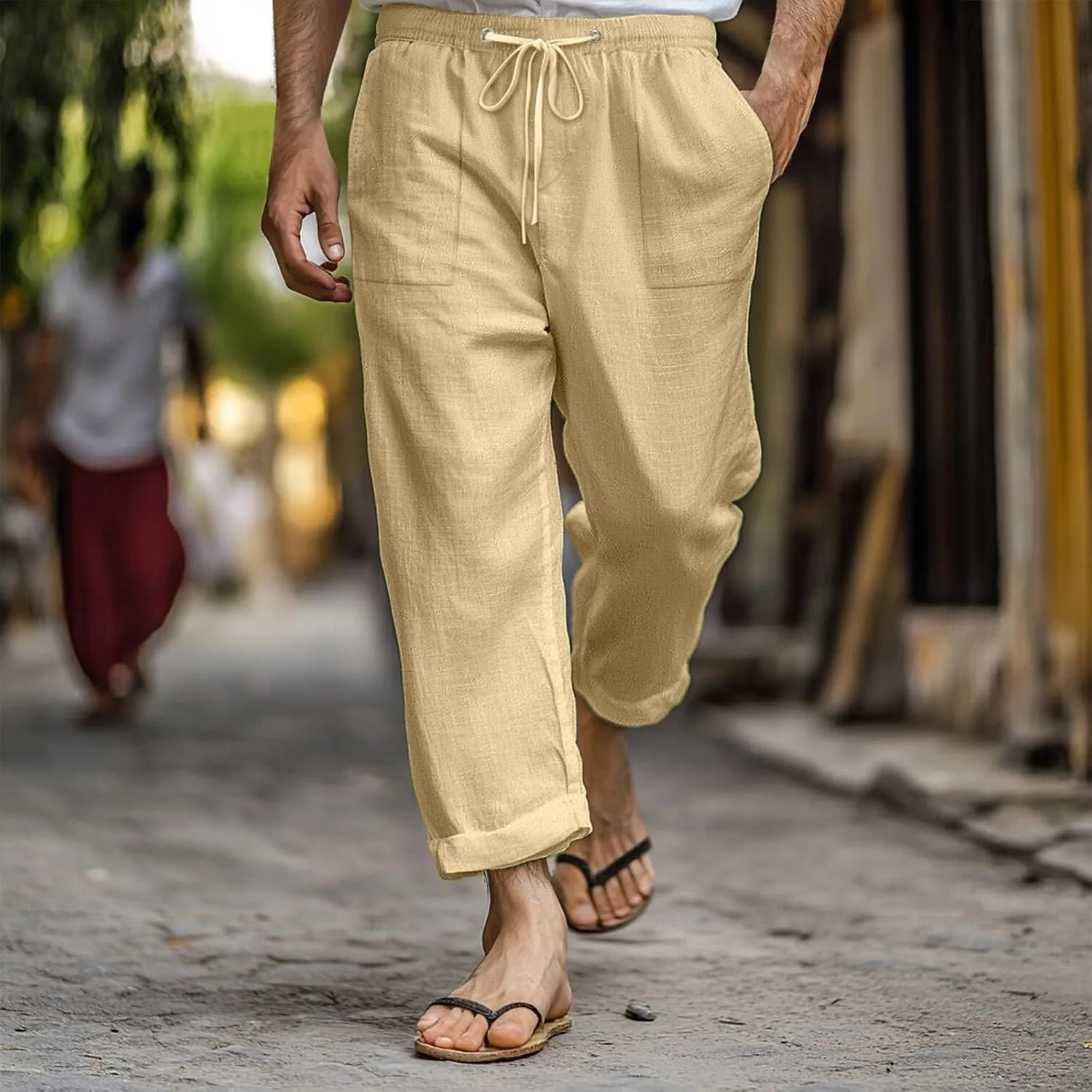 Tactical Pants for Men Active Baggy Wide Leg Tapered Long Flex Trousers Hiking Travel Summer Pants