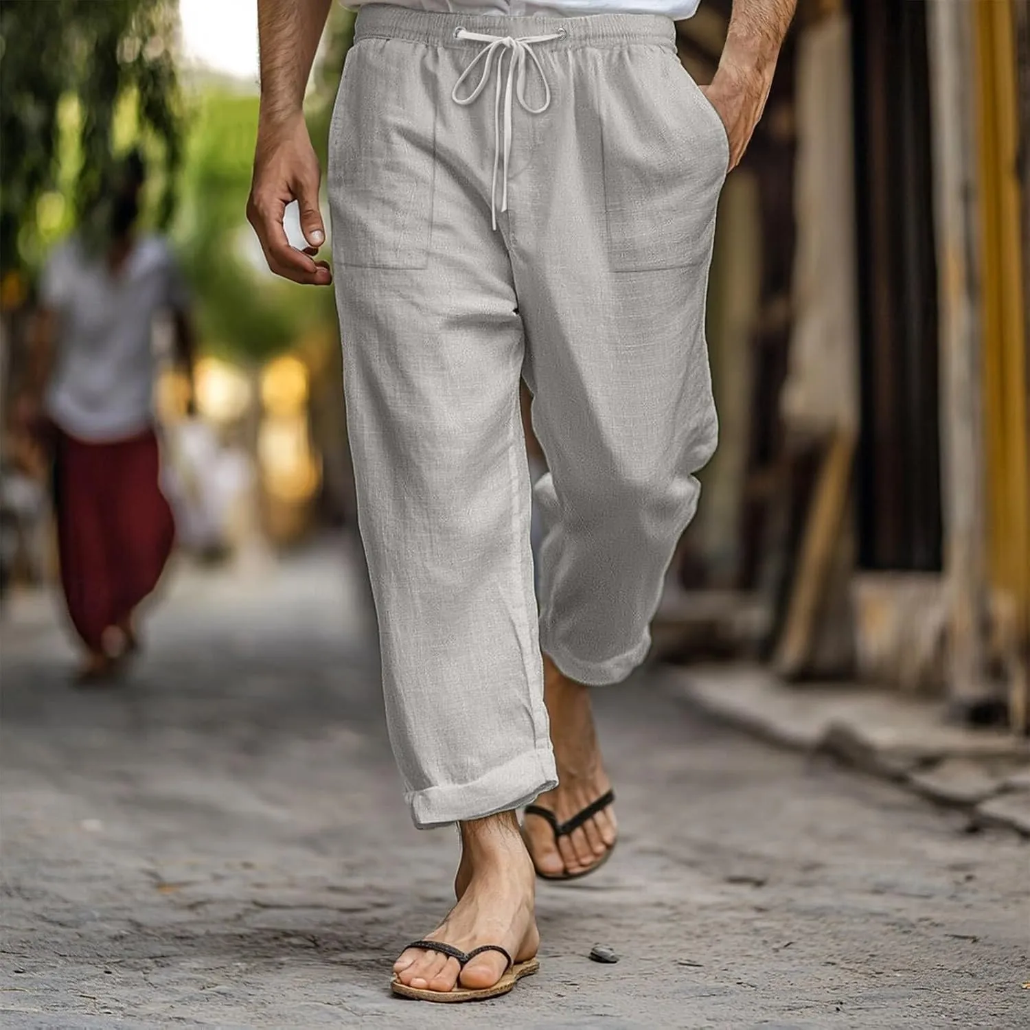 Tactical Pants for Men Active Baggy Wide Leg Tapered Long Flex Trousers Hiking Travel Summer Pants