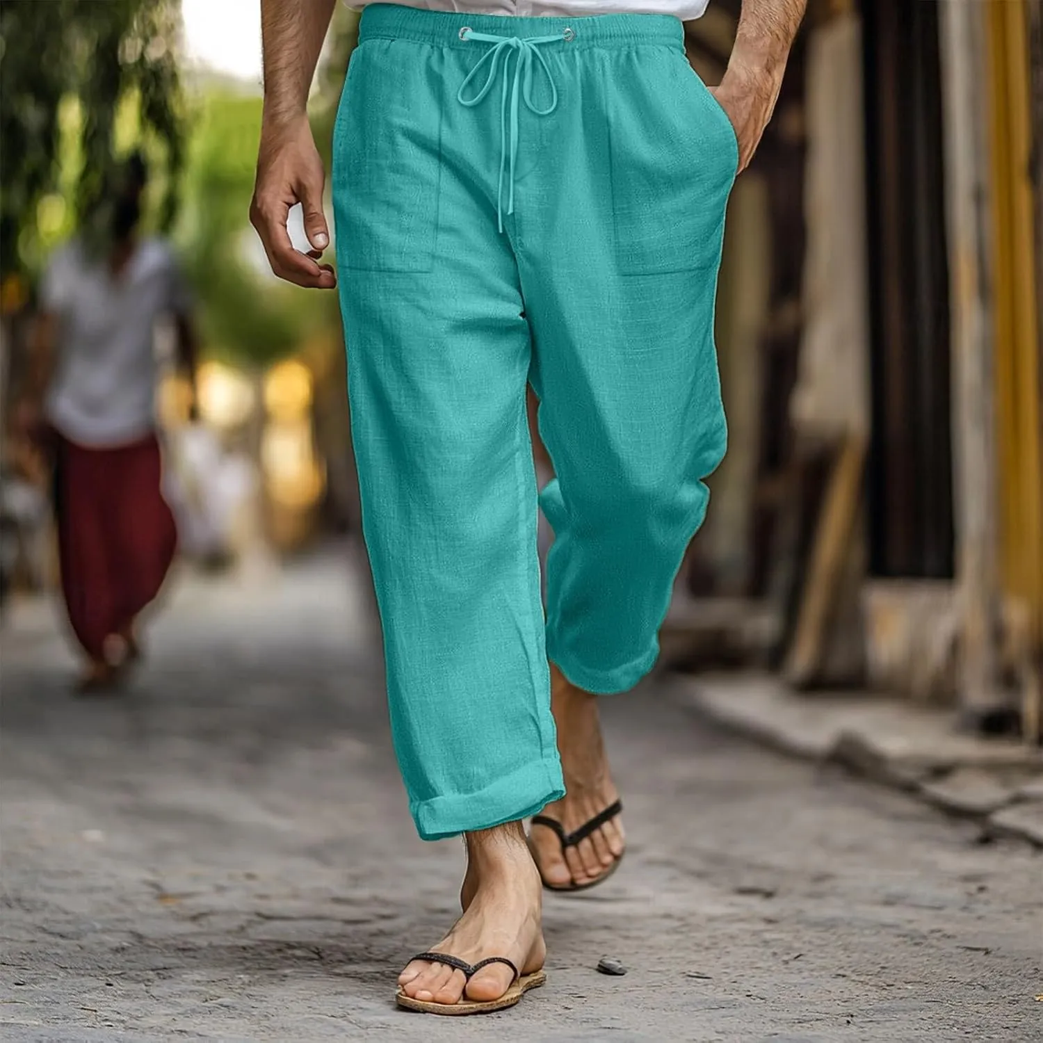 Tactical Pants for Men Active Baggy Wide Leg Tapered Long Flex Trousers Hiking Travel Summer Pants