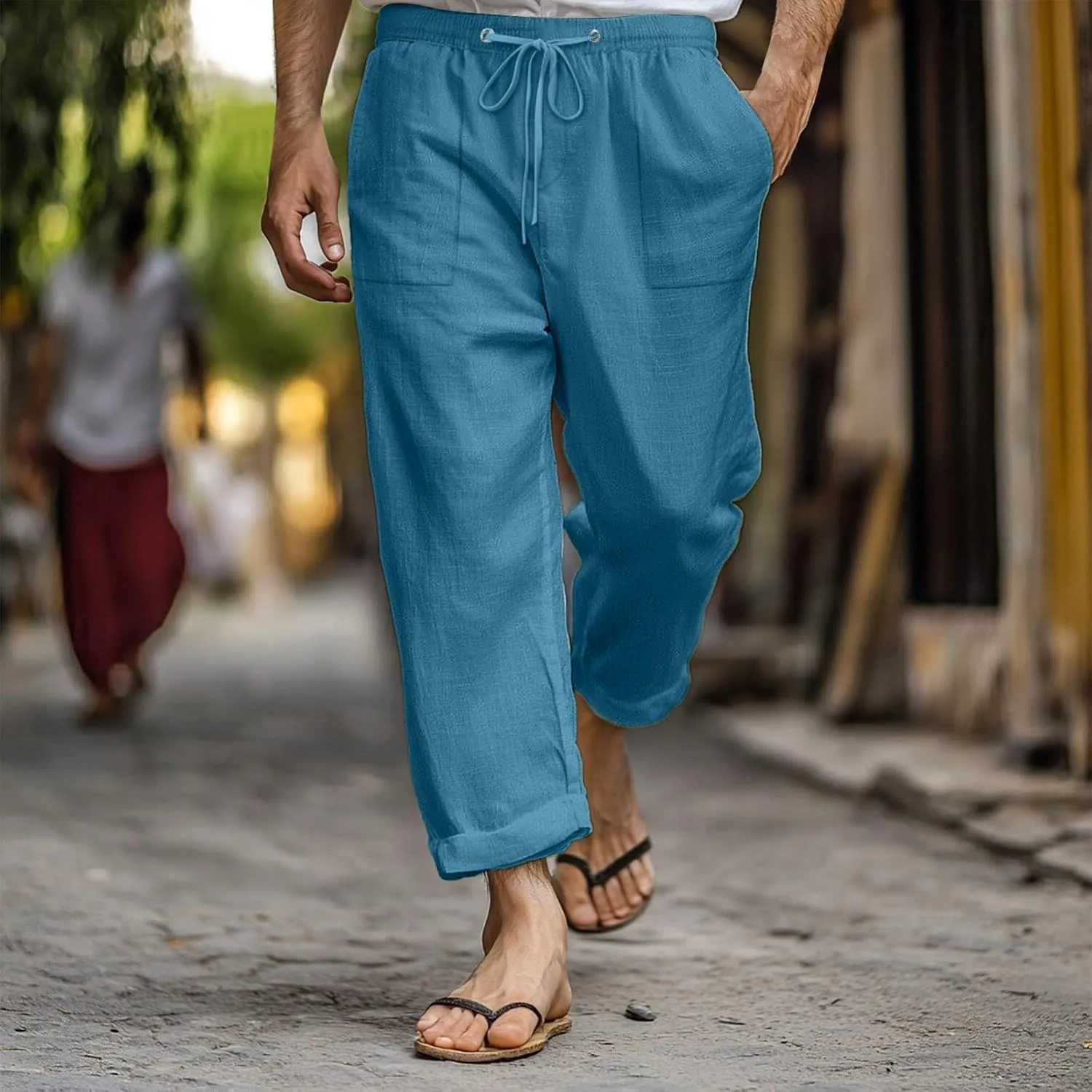 Tactical Pants for Men Active Baggy Wide Leg Tapered Long Flex Trousers Hiking Travel Summer Pants