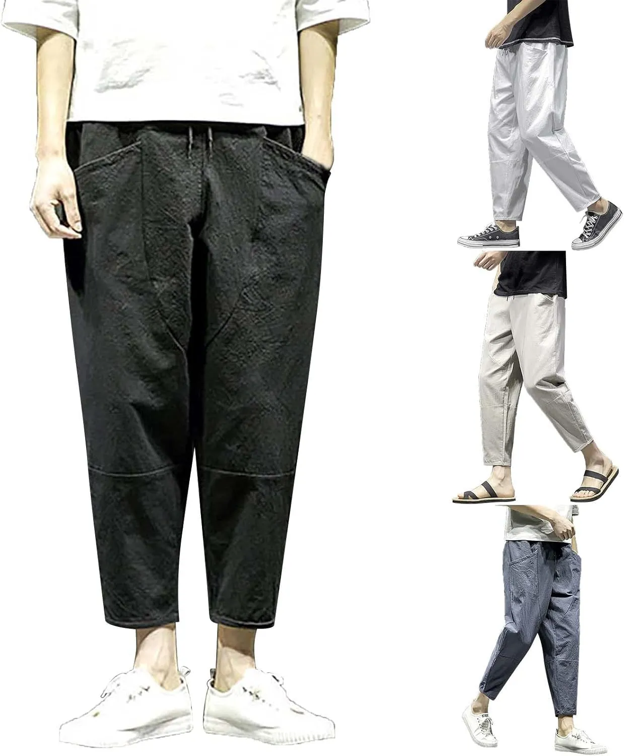 Tactical Pants for Men Linen Loose Yoga Casual Relaxed Fit Workout Trousers Outdoor Hiking Golf Pants
