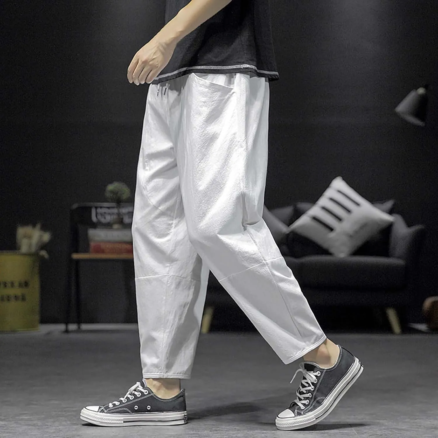 Tactical Pants for Men Linen Loose Yoga Casual Relaxed Fit Workout Trousers Outdoor Hiking Golf Pants