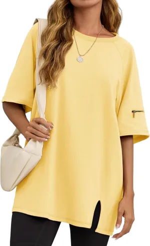 Tankaneo Womens Oversized Workout Tshirts Split Hem Raglan Short Sleeve Tops Summer Casual Loose Fit Tee Shirt