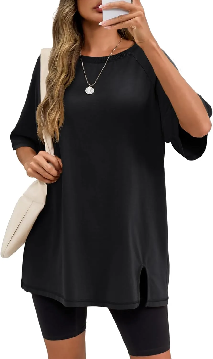 Tankaneo Womens Oversized Workout Tshirts Split Hem Raglan Short Sleeve Tops Summer Casual Loose Fit Tee Shirt