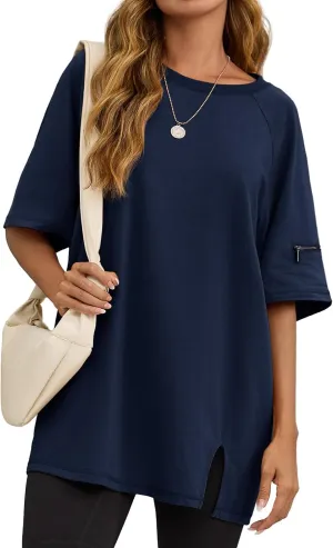Tankaneo Womens Oversized Workout Tshirts Split Hem Raglan Short Sleeve Tops Summer Casual Loose Fit Tee Shirt
