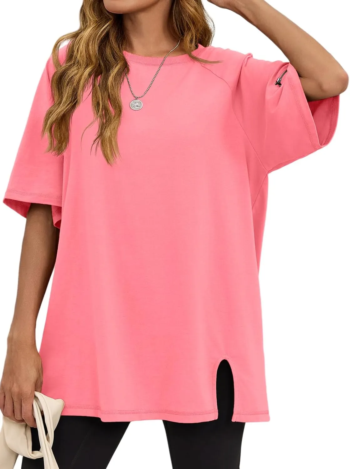 Tankaneo Womens Oversized Workout Tshirts Split Hem Raglan Short Sleeve Tops Summer Casual Loose Fit Tee Shirt