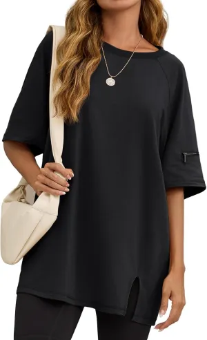 Tankaneo Womens Oversized Workout Tshirts Split Hem Raglan Short Sleeve Tops Summer Casual Loose Fit Tee Shirt