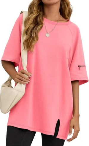 Tankaneo Womens Oversized Workout Tshirts Split Hem Raglan Short Sleeve Tops Summer Casual Loose Fit Tee Shirt