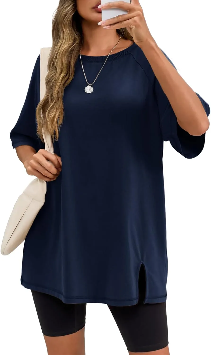 Tankaneo Womens Oversized Workout Tshirts Split Hem Raglan Short Sleeve Tops Summer Casual Loose Fit Tee Shirt