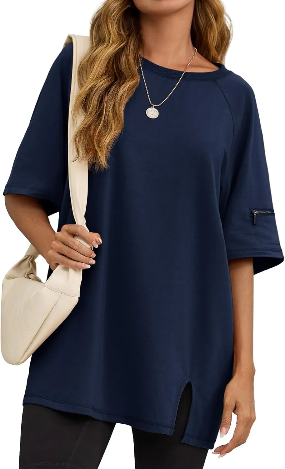 Tankaneo Womens Oversized Workout Tshirts Split Hem Raglan Short Sleeve Tops Summer Casual Loose Fit Tee Shirt